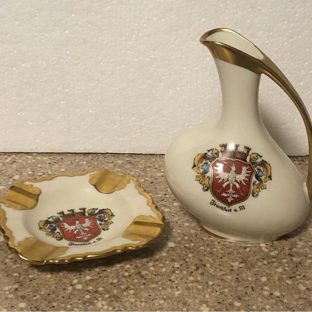 Vintage Alka Kunst  Bavaria Mid Century  Frankfurt Vase And Ashtray Set